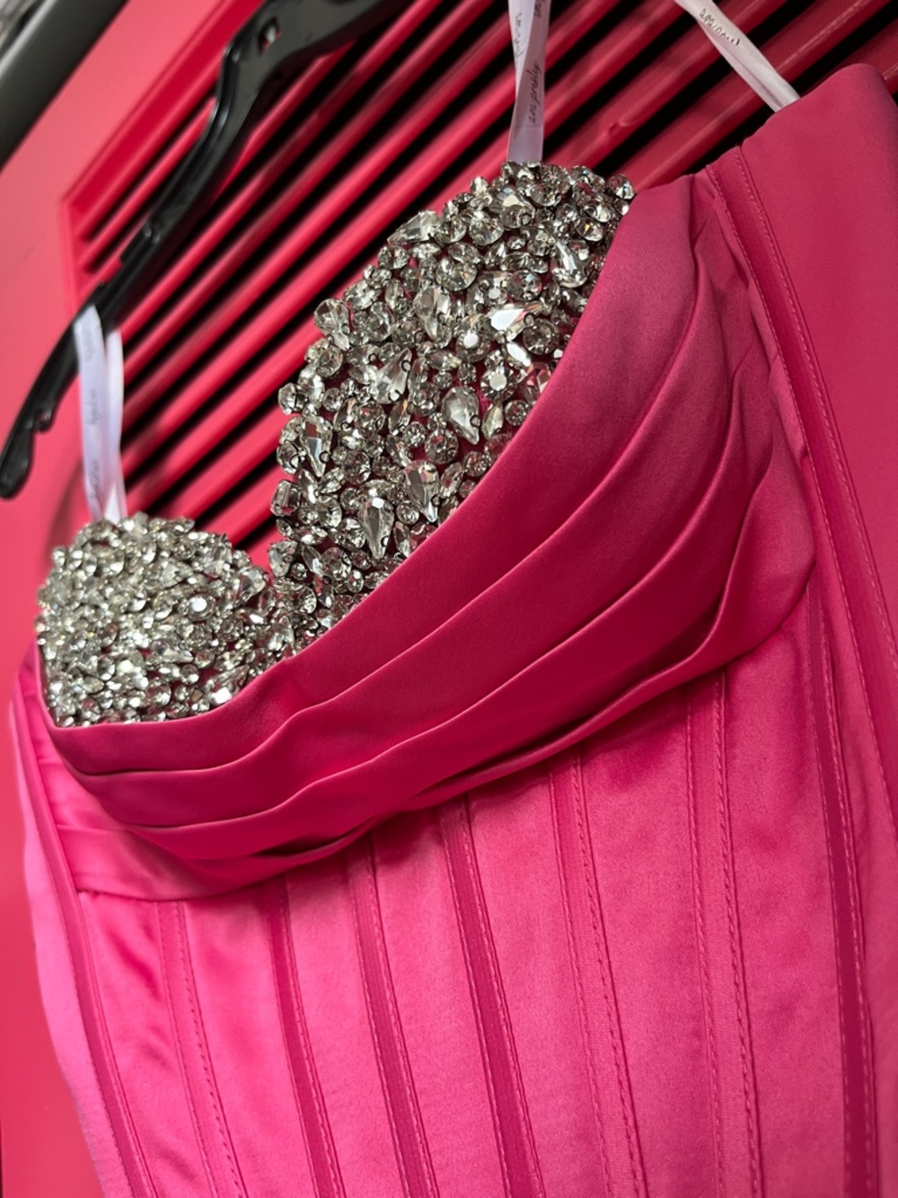 Beaded Bust Hot Pink Tiered Ruffle Prom Dress - Picture 15 of 16